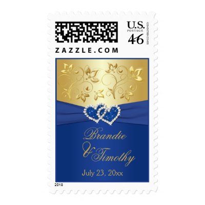 Royal Blue and Gold Floral Wedding Postage by NiteOwlStudio