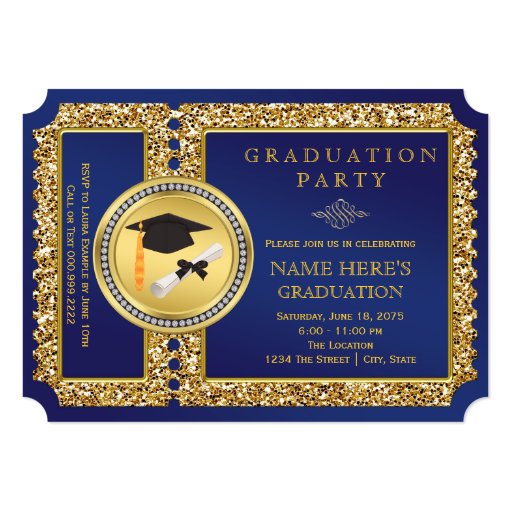 Royal Blue and Gold Graduation 5x7 Paper Invitation Card Zazzle