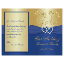 Royal Blue and Gold Joined Hearts Wedding Program Flyers
