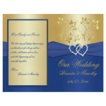 Royal Blue and Gold Joined Hearts Wedding Program Flyers