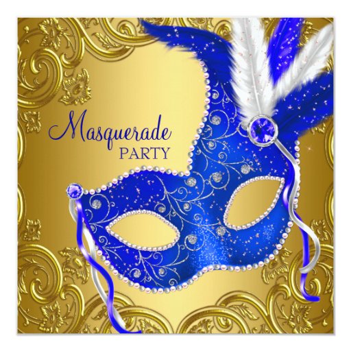 Royal Blue And Gold Masquerade Party Invitation Zazzle