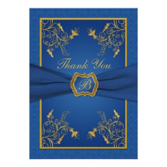 Royal Blue and Gold Monogram Thank You Card Custom Invite