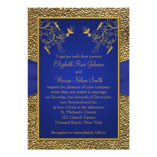 Royal Blue and Gold Monogram Wedding Invitation