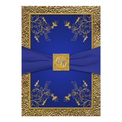 Royal Blue and Gold Monogram Wedding Invitation