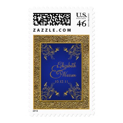 Royal Blue and Gold Wedding Postage by NiteOwlStudio