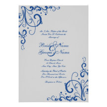 Royal Blue and Gray Flourish Wedding Invitation