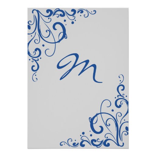 Royal Blue and Gray Flourish Wedding Invitation