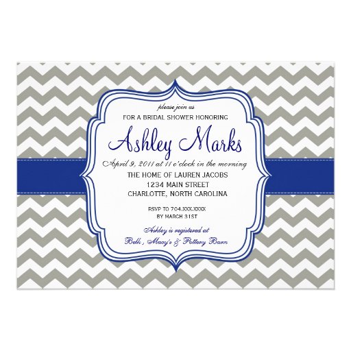 Royal Blue and Grey Chevron Invitaiton Personalized Invitations