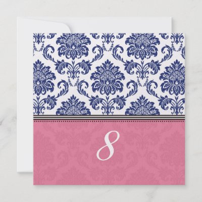 Royal Blue and Pink Damask Table Number Personalized Invites by Eternalflame