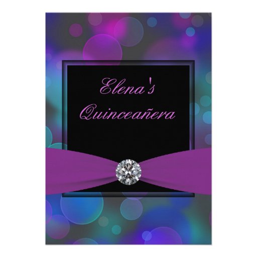 Royal Blue and Purple Quinceanera Custom Announcement