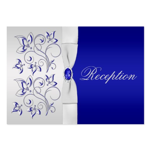 Royal Blue and Silver Floral Enclosure Card Business Card Templates (front side)