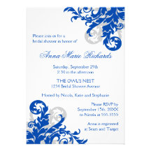 Royal Blue and Silver Flourish Bridal Shower Personalized Announcement