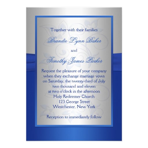 Royal Blue and Silver Heart Wedding Invitation