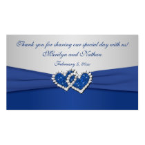 Royal Blue and Silver Joined Hearts Favor Tag Business Card Template