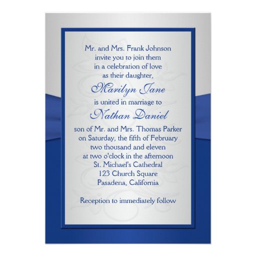 Royal Blue and Silver Joined Hearts Invitation