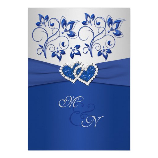 Royal Blue and Silver Joined Hearts Invitation