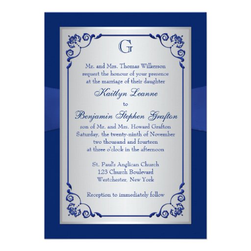 Royal Blue and Silver Joined Hearts Invitation 2