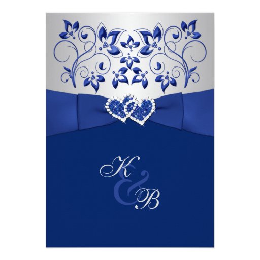 Royal Blue and Silver Joined Hearts Invitation 2