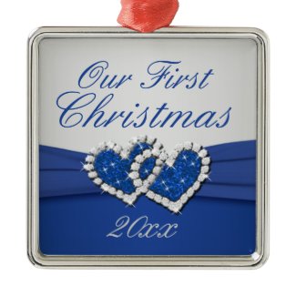 Royal Blue and Silver Joined Hearts Ornament ornament