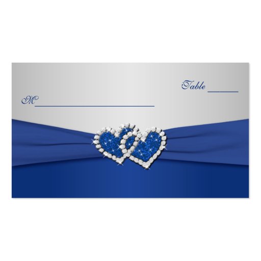 Royal Blue and Silver Joined Hearts Placecards Business Card Templates (front side)