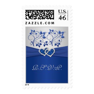 Royal Blue and Silver Joined Hearts Postage stamp