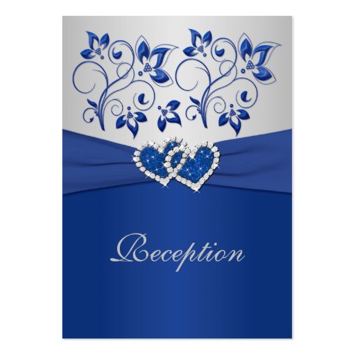 Royal Blue and Silver Joined Hearts Reception Card Business Card Templates (front side)