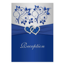 Royal Blue and Silver Joined Hearts Reception Card Business Card Templates