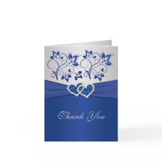 Royal Blue and Silver Joined Hearts Thank You Card card