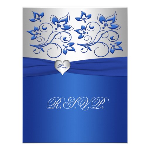 Royal Blue and Silver Love Heart Reply Card Personalized Announcement