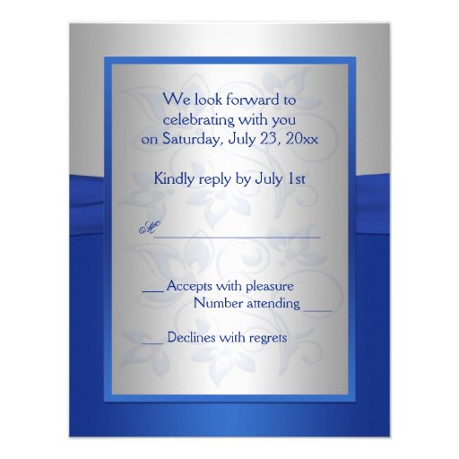 Royal Blue and Silver Love Heart Reply Card Personalized Announcement