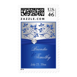 Royal Blue and Silver Love Heart Wedding Postage stamp