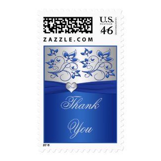 Royal Blue and Silver Love Heart Wedding Postage stamp