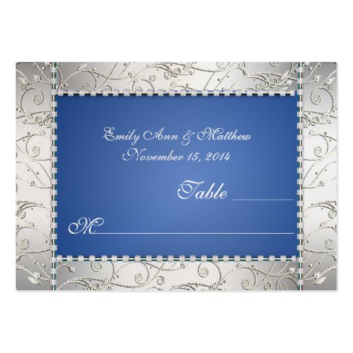 Royal Blue and Silver Swirl Table Place Cards Business Cards (front side)