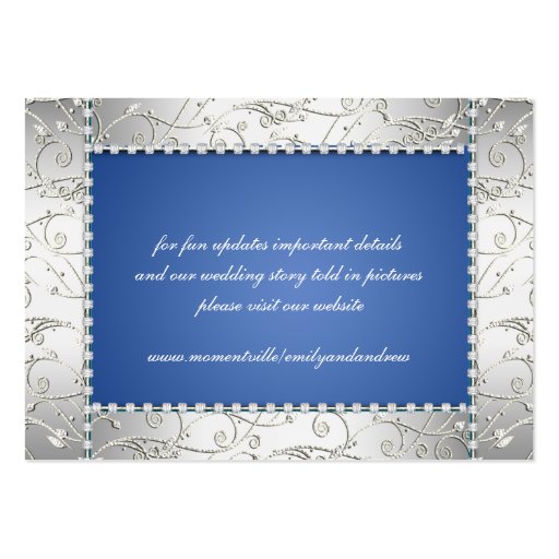 Royal Blue and Silver Swirl Table Place Cards Business Card Templates (back side)