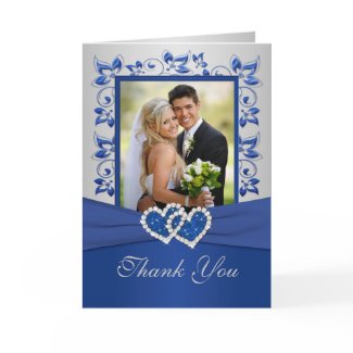 Royal Blue and Silver Thank You Card with Photo card