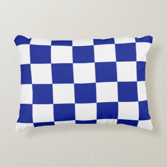 Royal Blue and White Checkered Pattern Accent Pillow