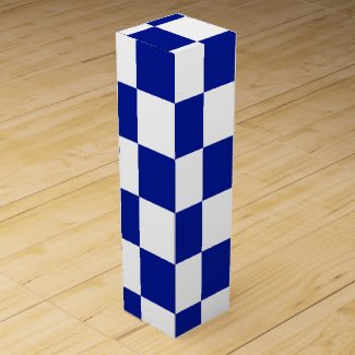 Royal Blue and White Checkered Pattern Wine Bottle Boxes