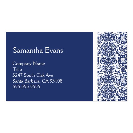 Royal Blue and White Damask Business Card (front side)