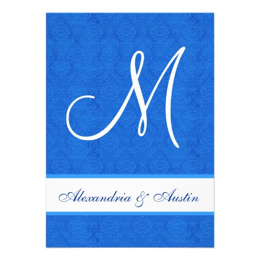 Royal Blue and White Damask Square Wedding A457 Custom Announcements