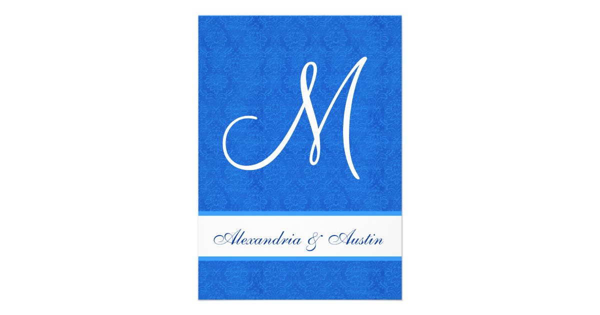 Royal Blue and White Damask Square Wedding A457 Custom Announcements