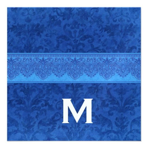 Royal Blue and White Damask Wedding Template Personalized Invitation