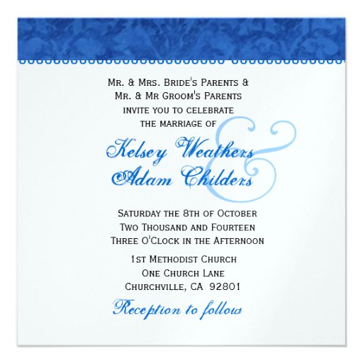 Royal Blue and White Damask Wedding Template Personalized Invitation