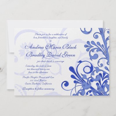 Royal Blue and White Floral Wedding Invitation