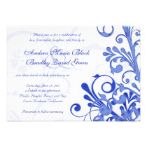 Royal Blue and White Floral Wedding Invitation