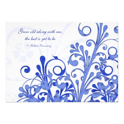 Royal Blue and White Floral Wedding Invitation