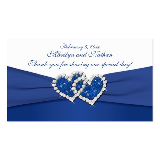 Royal Blue and White Joined Hearts Favor Tag Business Card Template (front side)