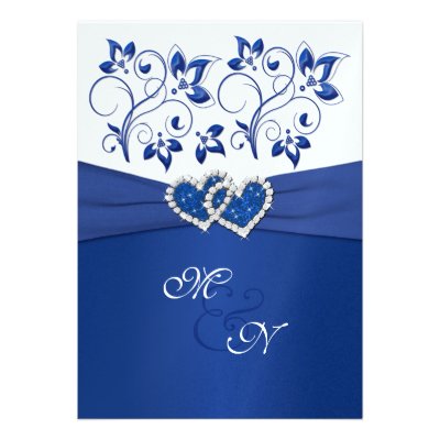Royal Blue and White Joined Hearts Invitation