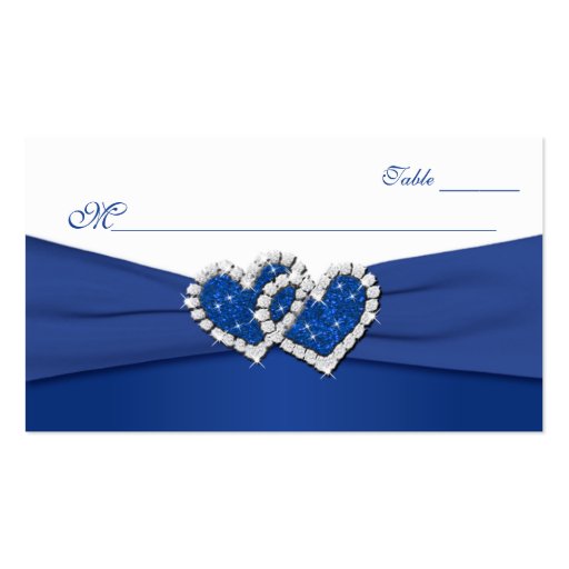 Royal Blue and White Joined Hearts Placecards Business Cards (front side)