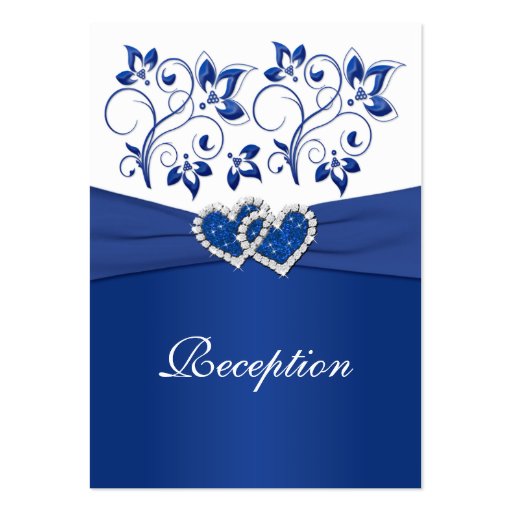 Royal Blue and White Joined Hearts Reception Card Business Card Templates (front side)
