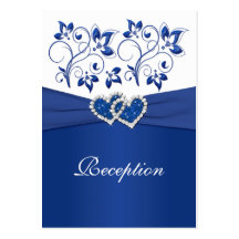 Royal Blue and White Joined Hearts Reception Card Business Card Templates